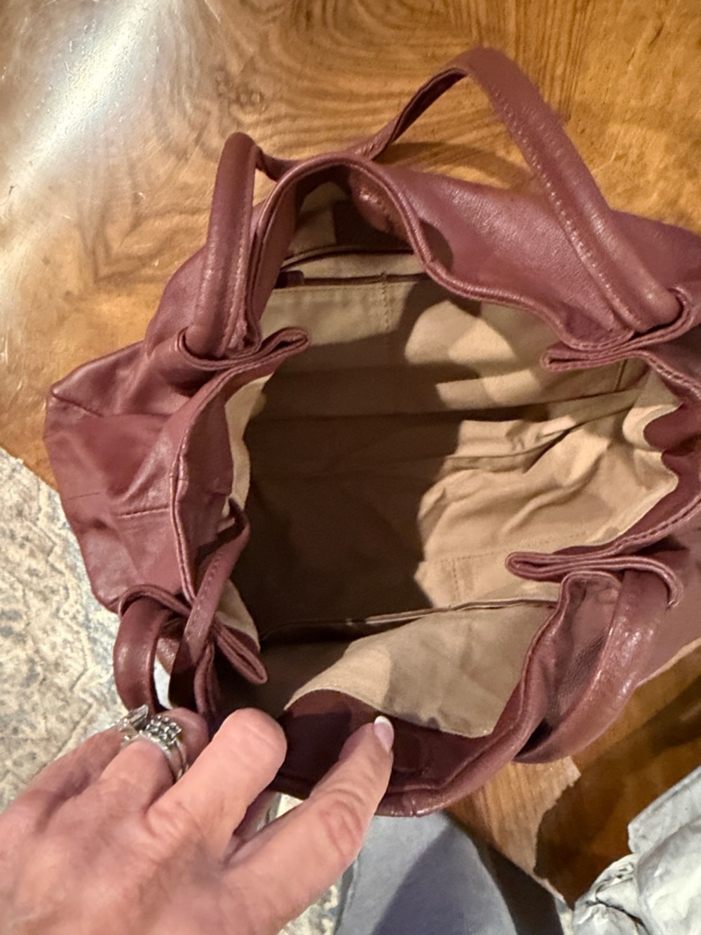HOBO Burgundy Leather Double-Handle Shoulder Bag - Picture 8 of 13